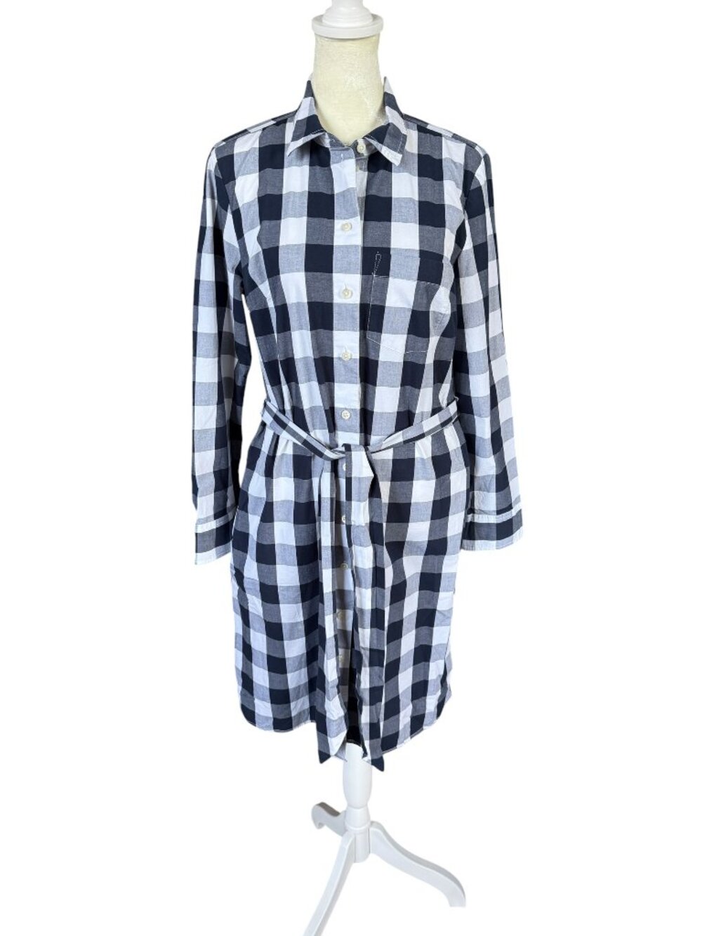 J. Crew blue and white buffalo check long sleeve collared button down dress 4